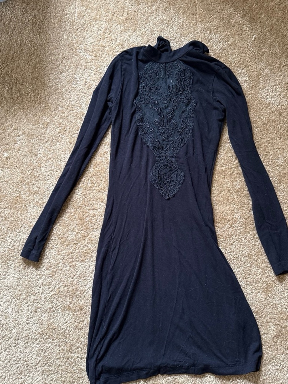 ASOS Petite Black Long-Sleeve Embroidered Midi Dress